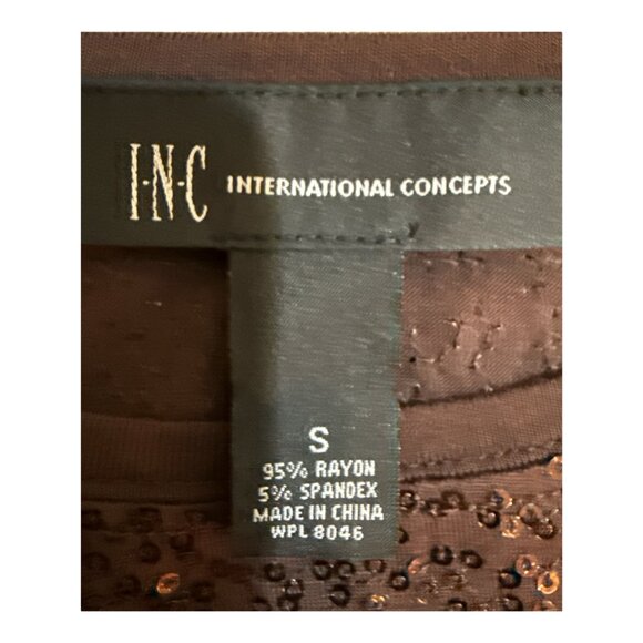 *NWT* INC International Concepts Brown Double Espresso Sequin Short Sleeve Top S - Picture 5 of 10